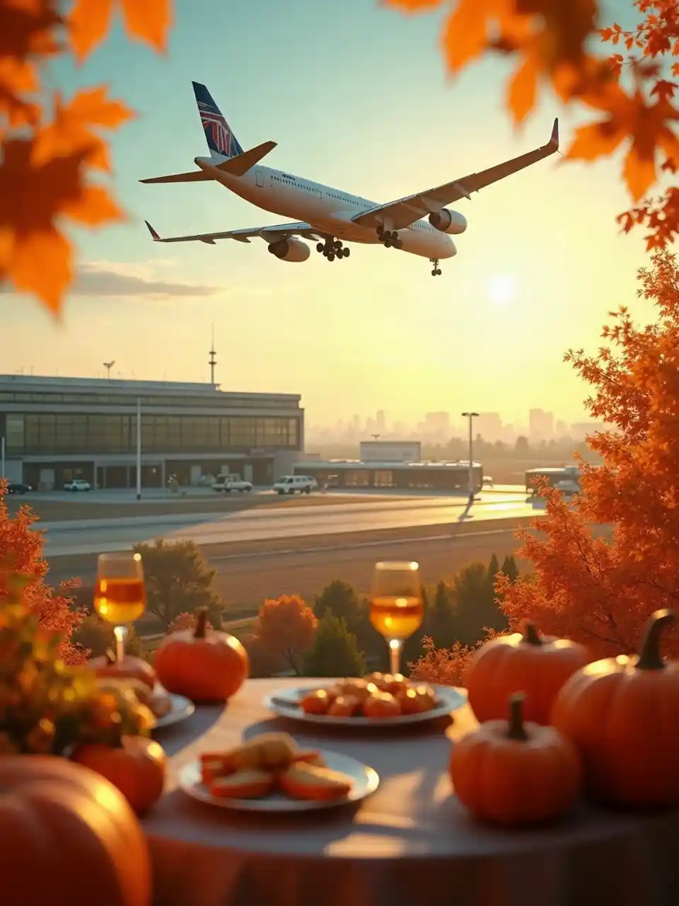 Thanksgiving air travel and autumn airport scenery