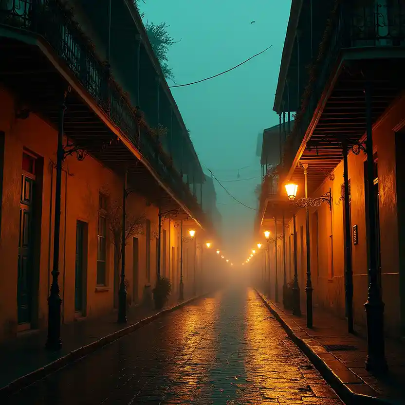 Historic city streets at night